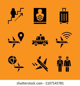 road, yellow, flying and person icon set. Vector illustration for web and design.