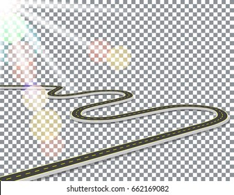 Road with yellow marking, volumetric in perspective. Abstract. Sunlight. Checker background. Vector illustration