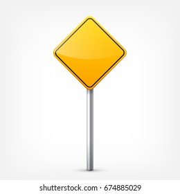 Road yellow signs collection isolated on white background. Road traffic control.Lane usage.Stop and yield. Regulatory signs. Curves and turns.