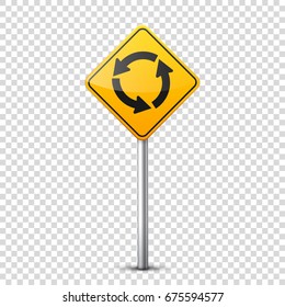 Road yellow signs collection isolated on transparent background. Road traffic control.Lane usage.Stop and yield. Regulatory signs. Curves and turns.