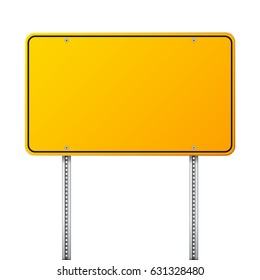 Road yellow traffic sign. Blank board with place for text.Mockup. Isolated information sign. Direction. Vector illustration.