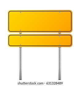 Road yellow traffic sign. Blank board with place for text.Mockup. Isolated information sign. Direction. Vector illustration.