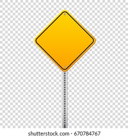 Road yellow traffic sign. Blank board with place for text.Mockup. Isolated information sign. Direction. Vector illustration.Transparent background.