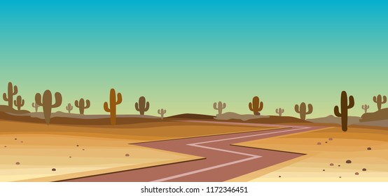 road in yhe desert with cactus