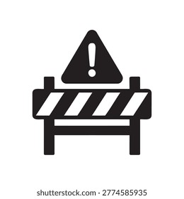 Roadblock Barricade with Warning Triangle Silhouette Vector