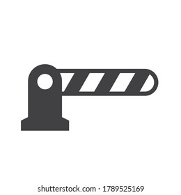Roadblock, car barrier isolated vector icon in black and white. Stop here warning design. 
