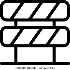 Roadblock Icon: An isolated visual representation of a road barrier icon, symbolizing caution and the concept of obstruction in a simple, outlined style.