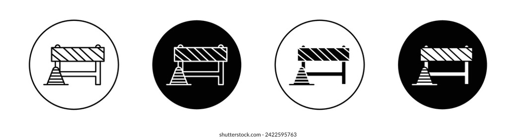 Roadblock Icon Set. Barrier and Traffic Obstacle Vector symbol in a black filled and outlined style. Pathway Control Sign