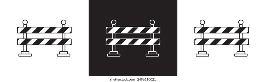 Roadblock icon. Stop blocking traffic. Road closure signs, road dividers and road repair safety signs, flat icons isolated on black white and transparent background flat vector illustration. Eps10