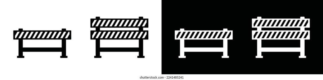 Symbolvektorgrafik des Straßenblockes. Symbol für Straßensperren oder Straßenblockmarken. Barrieren für die Fahrsicherheit von Apps und Websites auf schwarz-weißem Hintergrund, Vektorgrafik-Symbol