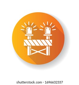 Roadblock with siren orange flat design long shadow glyph icon. Construction works ahead warning. Caution barrier for attention on road. Restricted area block. Silhouette RGB color illustration