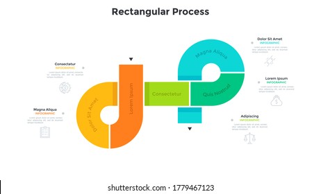 Road-like diagram divided into 5 colorful rectangular parts. Concept of five steps of company development process. Simple infographic design template. Modern vector illustration for presentation.