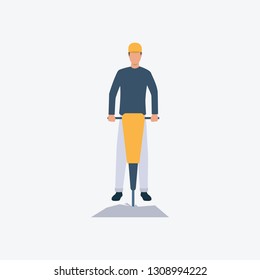 Roadman with jackhammer flat icon. Worker, boring, puncher. Labor concept. Can be used for topics like mining, road repair, traffic