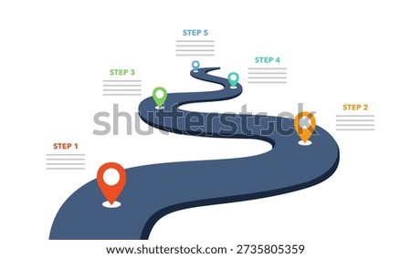 Roadmap with 5 step point to success infographic. Business timeline, Workflow, Production, Milestone concept