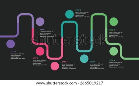 Roadmap business infographic template with 8 steps