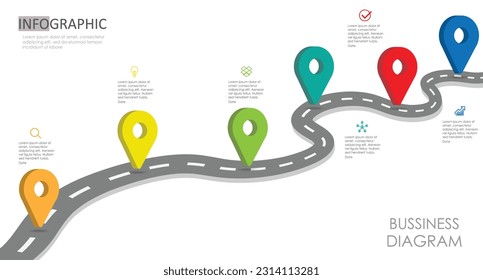 roadmap business project timeline diagram Infographic roadmap template for business. 6 day 6 step modern Timeline diagram calendar with presentation vector infographic.