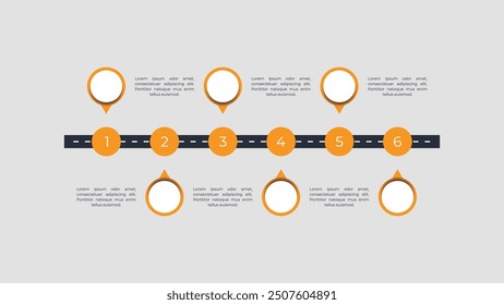 Hoja de ruta Línea de tiempo de negocio Diseño de Plantilla de infografía de 6 pasos