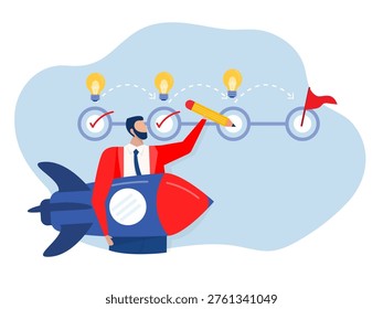Roadmap check list ,Businessman genius skillful holding initiative rocket and lightbulb idea.reativity or motivation to develop and growth, startup plan,vector