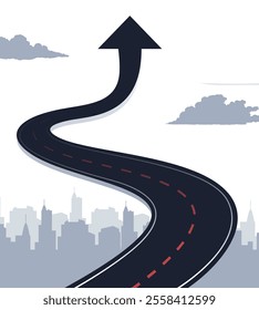 Roadmap in the city. Winding road with urban view background. Road banner.