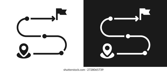 Conjunto De Iconos De Hoja De Ruta Glifo En Fondo Blanco Y Negro