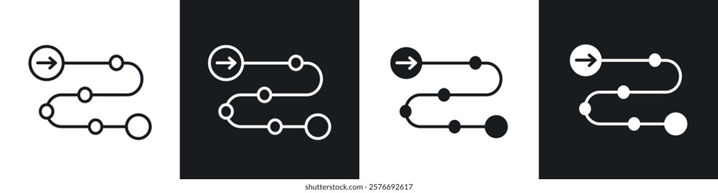 Roadmap icons collection in black and white solid and line style