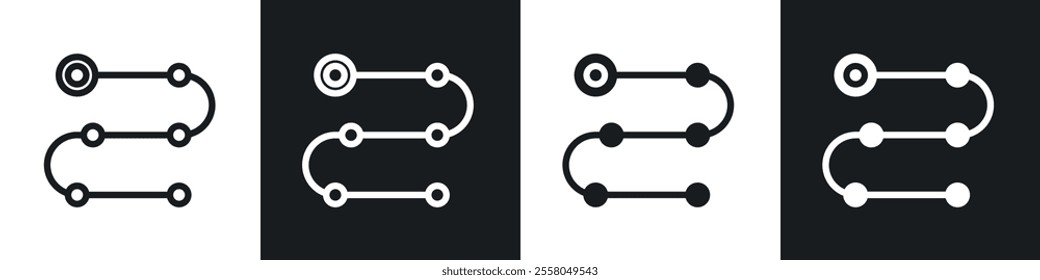 Roadmap icons pack in black and white filled and outlined versions.