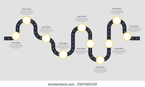 Roadmap Infografik mit 10 Schritten Prozess. Infografik für die Präsentation.