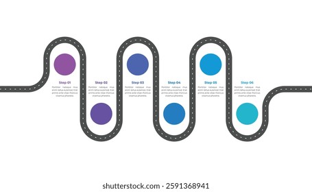 Roadmap infographic. 6 steps journey concept.