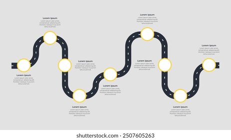 Roadmap Infografik mit 9 Schritten Prozess. Infografik für die Präsentation.