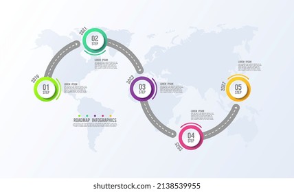 Roadmap infografía de negocios plantilla de fondo abstracto colorida con 5 pasos