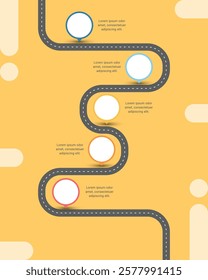 Roadmap infographic design template on yellow background. 5 steps infographic.