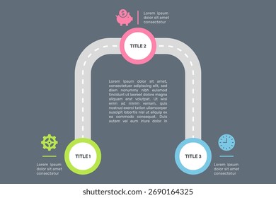Roadmap-Infografik mit fünf Schritten und Symbolen auf grünem Hintergrund, Vektorgrafik