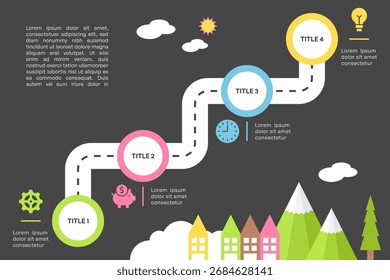 Roadmap Infographic with Four Steps on Blue Background Vector Illustration