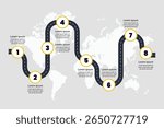 Roadmap infographic with steps process infographic world map background. Infographic for presentation. Vector illustration