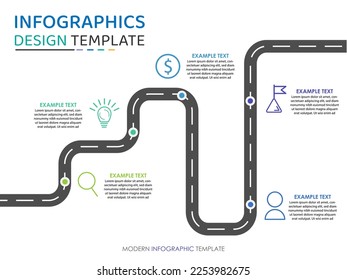 Roadmap Infographic template. 5 Step timeline journey, calendar Flat simple infographics design template, presentation, Business concept with 5 options, road vector illustration.