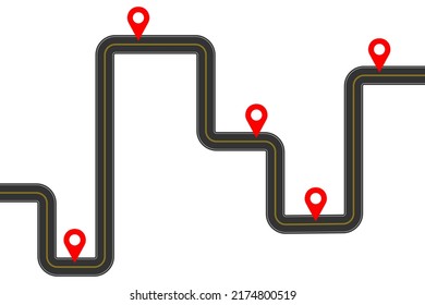 Roadmap infographic template with map pins signs. Delivery, trip, travel plan concept isolated on white background. Vector flat illustration
