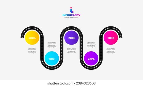 Roadmap Infografische Vorlage Vektorgrafik mit 5 Kreisen. Vorstellung der Zeitachse