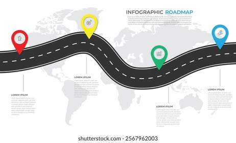 Roadmap infographics template with four elements with place for your icons and text, vector eps10 illustratio