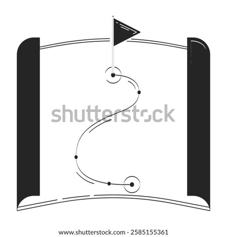 Roadmap with pinned final destination doodle linear object. Business strategy creation. Planning route to goal 2D vector outline clip art drawing isolated on white. Hand drawn sketch illustration