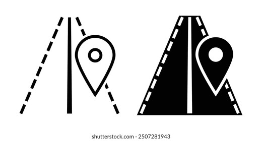  roadmap with pins icon set, Vector Road Icon, Car road direction, gps route pin road trip navigation and roads 