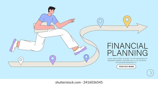 Roadmap, project milestone or business journey achievement, workflow or work process timeline to success, step planning or progress concept. Businessman run on milestone location on business roadmap. 