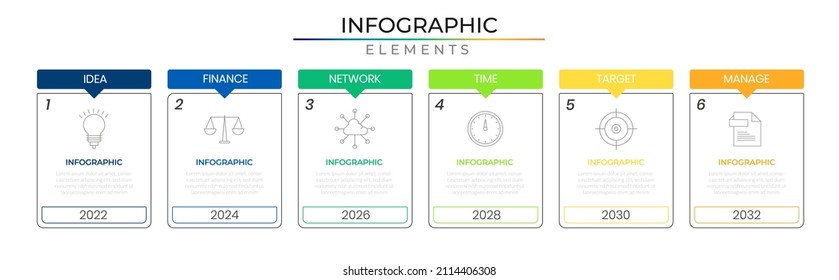Roadmap rectangle thinline infographic plan concept design vector with icons. Business timeline network project template for presentation and report.