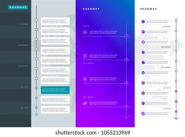 Roadmap set. Lines, arrows, timeline. For registration of sites, a road map for start-ups, polygraphy, infographics, posters, magazines.