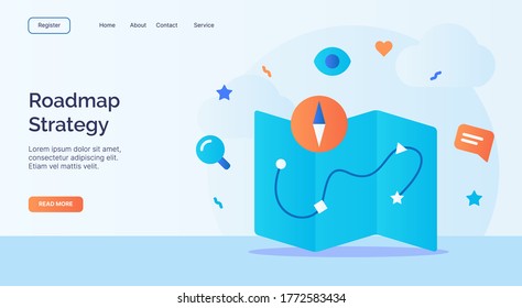 Los mapas de estrategia de Roadmap combinan la campaña de iconos para la plantilla de aterrizaje de la página de inicio del sitio web con el estilo de dibujos animados.