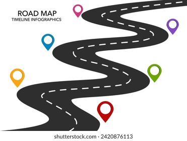 Roadmap timeline infographic template in flat design on white background vector illustration.