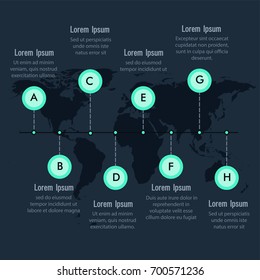 Roadmap timeline Infographics layout on worldmap  with 8 steps.