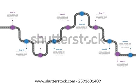 Roadmap Timeline Journey Infographic with 10 steps for Business Presentation