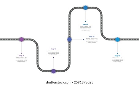 Roadmap Timeline Journey Infographic with 5 steps for Business Presentation