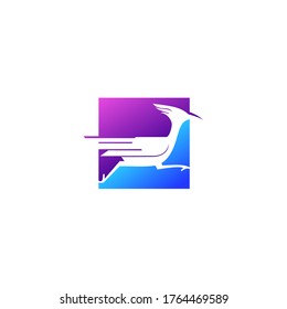 Roadrunner bird abstract minimal simple geometric logo design icon template silhouette isolated with white background