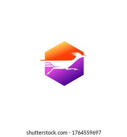 Roadrunner bird abstract minimal simple geometric logo design icon template silhouette isolated with white background